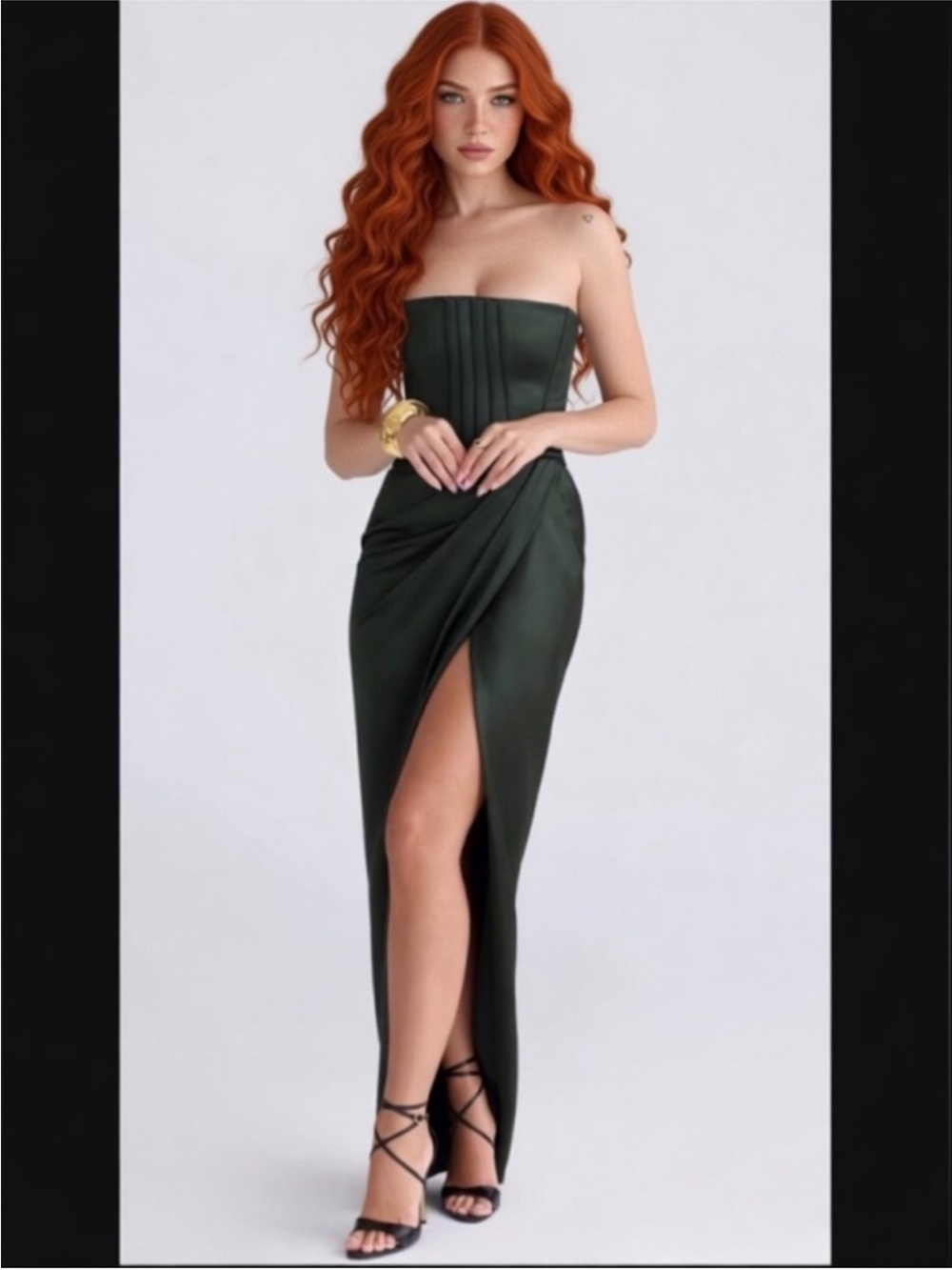 HOUSE OF CB 'Carelle' Emerald Satin Strapless Maxi Dress/Small-US 4-6/$299